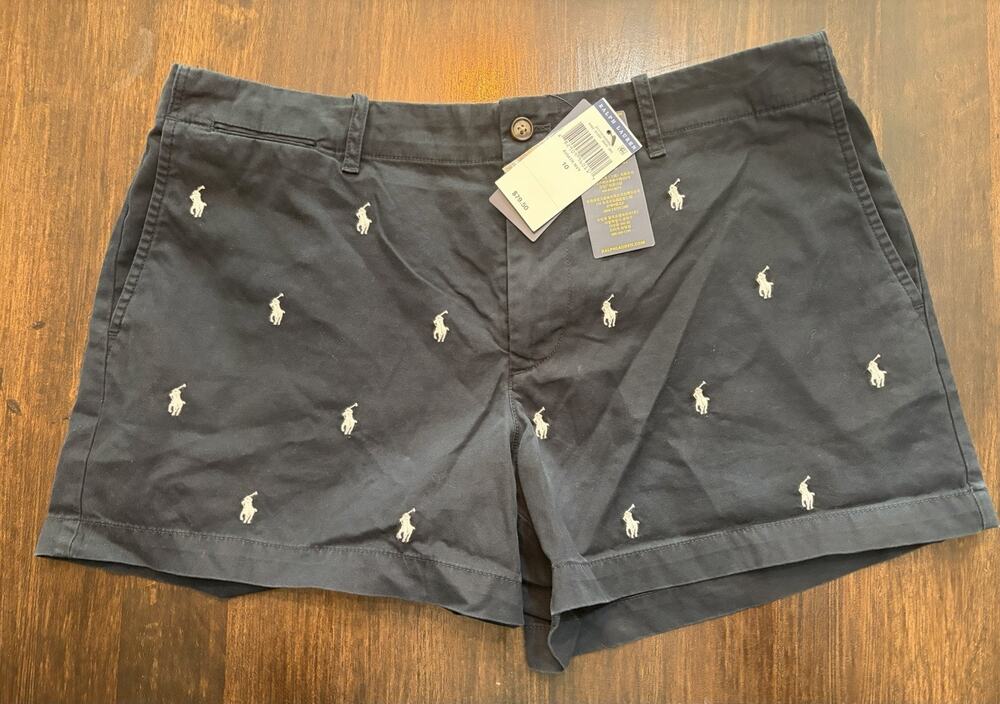 Ralph Lauren Polo Navy & White Chino Shorts w/Polo Logo Women’s Size 10 NWT $79